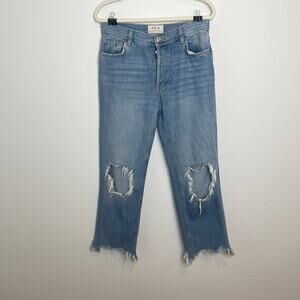 Free People We The Free Maggie MidRise Cropped Jeans Size 27 Raw Hem Button Fly